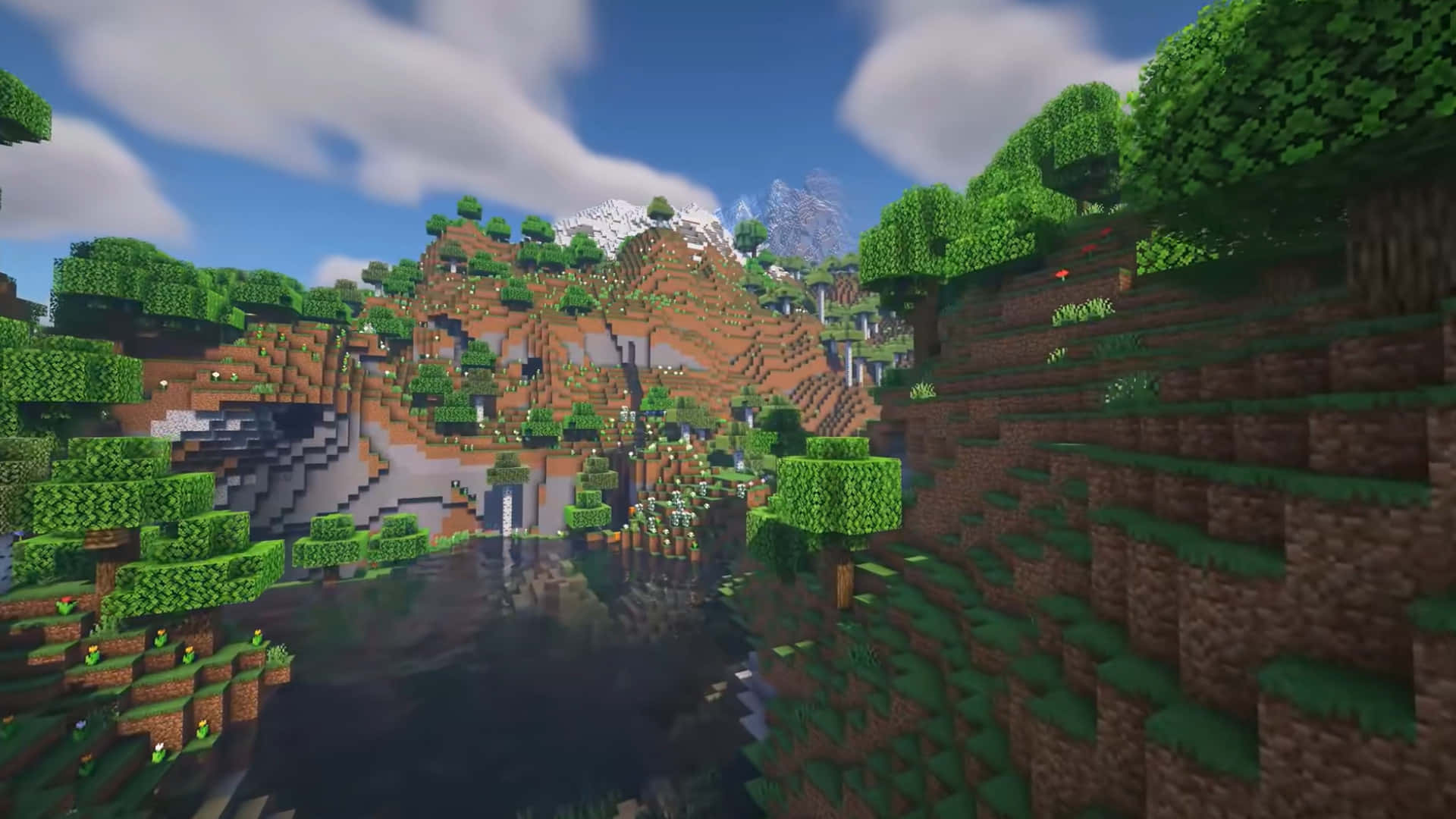 Minecraft mountain and river landscape